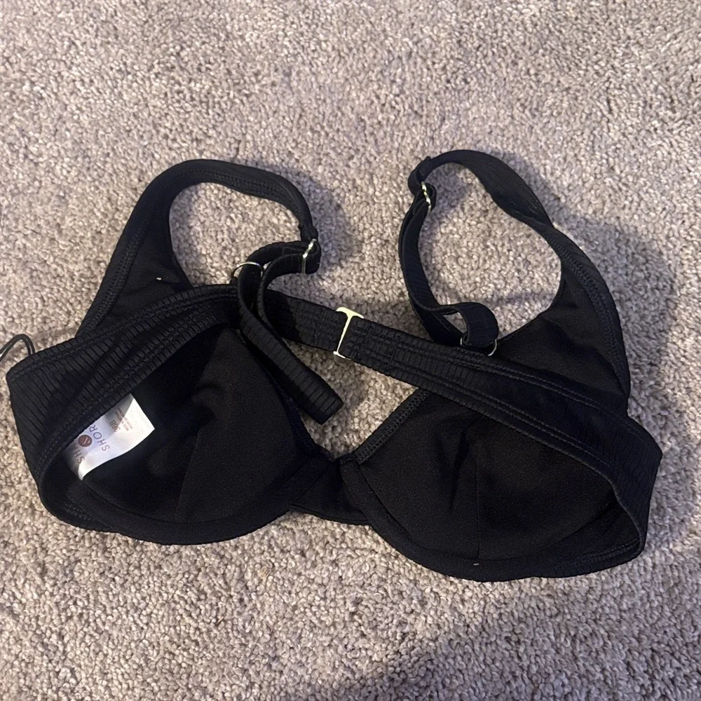 New Shade & Shore Elegant Black ribbed pushup swim bra 36b adjustable straps